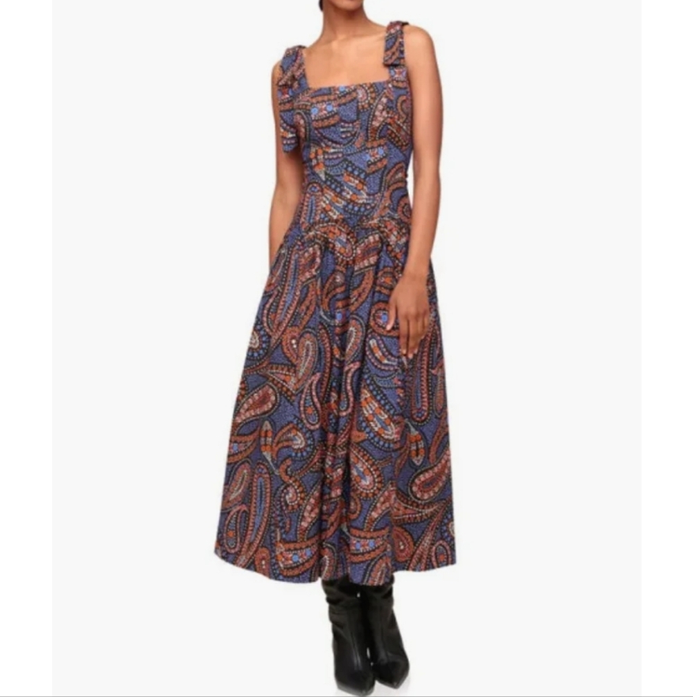 Avec Les Filles Boho Paisley Bow Strap Sleeveles Maxi Sundress, Sz 6